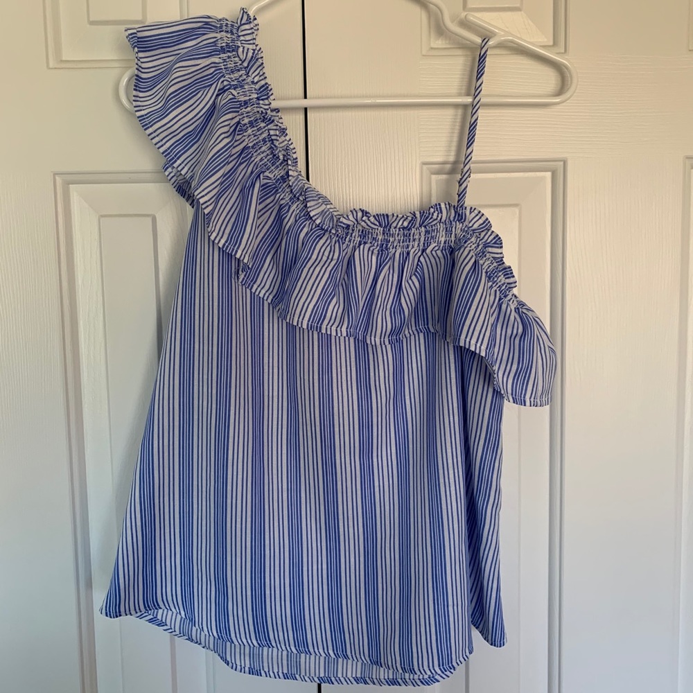 J by J.O.A one shoulder blue stripe top size small
